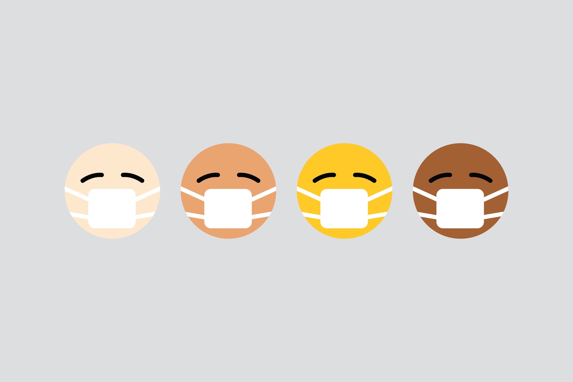 Four emojis of different skin tones wearing face masks, representing the risks of returning to work during COVID-19